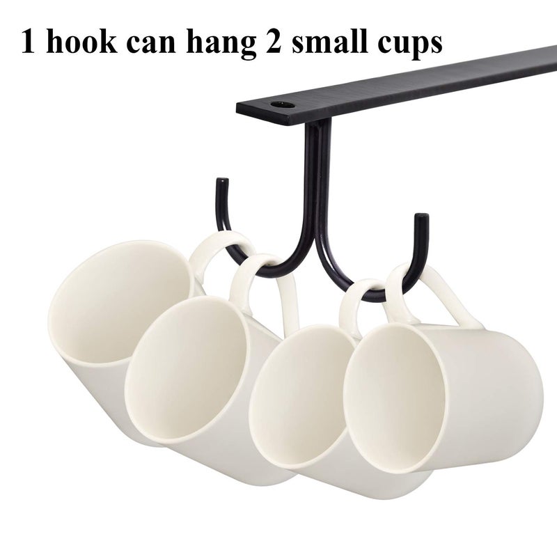MOCOUM Under Cabinet Mug Rack, Rustic Mug Organizer Rack Cup Holder Under Shelf Hanging Hooks Rack for Mugs, Coffee Cups and Kitchen Utensils Display (Black-2 Pack-8 Hooks) - Image 4